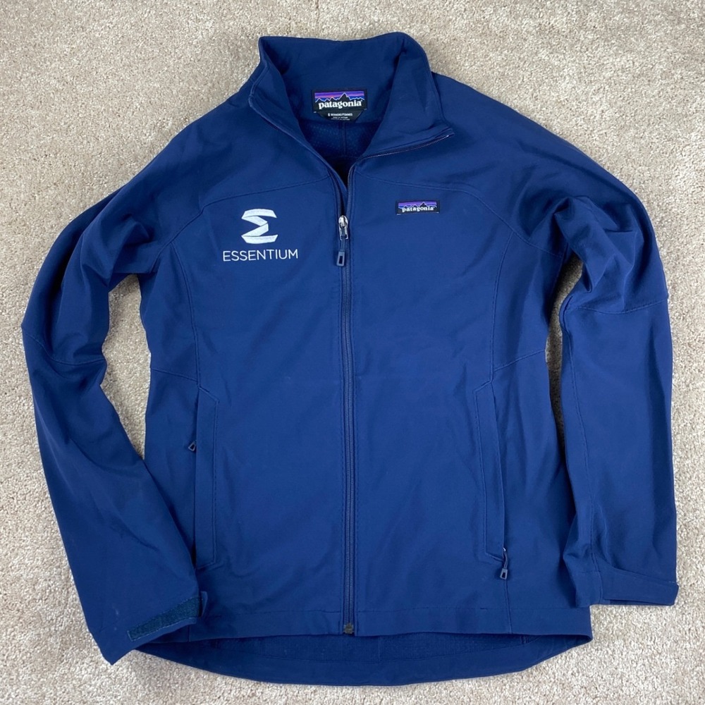 Patagonia Adze Softshell Jacket Womens Small Navy Blue Full Zip Essentium Logo